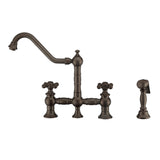 Vintage III Plus Bridge Faucet with Long Traditional Swivel Spout, Cross Handles and Solid Brass Side Spray, Oil Rubbed Bronze