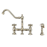 Vintage III Plus Bridge Faucet with Long Traditional Swivel Spout, Cross Handles and Solid Brass Side Spray, Polished Nickel