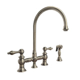 Vintage III Plus Bridge Faucet with Long Gooseneck Swivel Spout, Lever Handles and Solid Brass Side Spray, Brushed Nickel - view 2