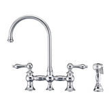 Vintage III Plus Bridge Faucet with Long Gooseneck Swivel Spout, Lever Handles and Solid Brass Side Spray, Polished Chrome