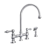 Vintage III Plus Bridge Faucet with Long Gooseneck Swivel Spout, Lever Handles and Solid Brass Side Spray, Polished Chrome - view 2