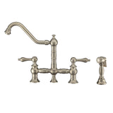 Vintage III Plus Bridge Faucet with Long Traditional Swivel Spout, Lever Handles and Solid Brass Side Spray, Brushed Nickel