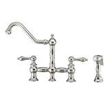 Vintage III Plus Bridge Faucet with Long Traditional Swivel Spout, Lever Handles and Solid Brass Side Spray, Polished Chrome