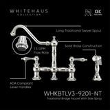 Vintage III Plus Bridge Faucet with Long Traditional Swivel Spout, Lever Handles and Solid Brass Side Spray, Polished Chrome - view 3