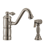 Vintage III Plus single lever faucet with traditional swivel spout and solid brass side spray, Brushed Nickel - view 2