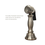 Vintage III Plus single lever faucet with traditional swivel spout and solid brass side spray, Brushed Nickel - view 3