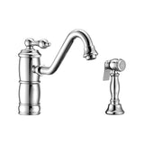 Vintage III Plus single lever faucet with traditional swivel spout and solid brass side spray, Polished Chrome - view 2