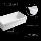 Farmhaus Fireclay Quatro Alcove Large Reversible Sink with Decorative 2 ½" Lip on One Side and 2" Lip on the Opposite Side, White - view 4