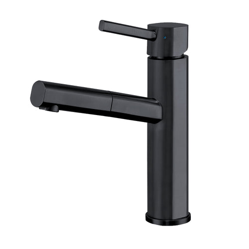 Waterhaus Solid Stainless Steel, Single Hole, Single Lever Kitchen Faucet with Pull-Out Head (WHS1394-PSK-MBLK), Matte Black