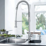 Waterhaus Lead Free, Solid Stainless Steel Commercial Single-Hole Faucet with Flexible Pull Down Spray Head, Swivel Spout Support Bar and Solid Lever Handle, Polished Stainless Steel