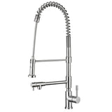 Waterhaus Lead Free, Solid Stainless Steel Commercial Single-Hole Faucet with Flexible Pull Down Spray Head, Swivel Support Bar & 2 Control Levers (WHS1644-SK), Brushed Stainless Steel - view 2