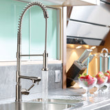 Waterhaus Lead Free, Solid Stainless Steel Commercial Single-Hole Faucet with Flexible Pull Down Spray Head, Swivel Support Bar & 2 Control Levers (WHS1644-SK), Brushed Stainless Steel - view 3
