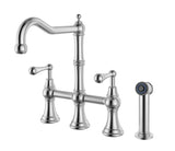 Waterhaus Lead-Free Solid Stainless Steel Bridge Faucet with a Traditional Spout, Lever Handles and Side Spray, Brushed Stainless Steel - view 2