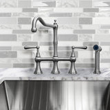 Waterhaus Lead-Free Solid Stainless Steel Bridge Faucet with a Traditional Spout, Lever Handles and Side Spray, Brushed Stainless Steel - view 3