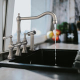 Waterhaus Lead-Free Solid Stainless Steel Bridge Faucet with a Traditional Spout, Lever Handles and Side Spray, Brushed Stainless Steel - view 4