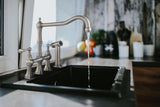 Waterhaus Lead-Free Solid Stainless Steel Bridge Faucet with a Traditional Spout, Lever Handles and Side Spray, Brushed Stainless Steel