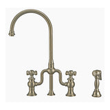 Twisthaus Plus Bridge Faucet with Gooseneck Swivel Spout, Cross Handles and Solid Brass Side Spray, Brushed Nickel