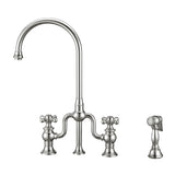 Twisthaus Plus Bridge Faucet with Gooseneck Swivel Spout, Cross Handles and Solid Brass Side Spray, Polished Chrome