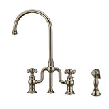 Twisthaus Plus Bridge Faucet with Gooseneck Swivel Spout, Cross Handles and Solid Brass Side Spray, Polished Nickel