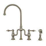 Twisthaus Plus Bridge Faucet with Gooseneck Swivel Spout, Lever Handles and Solid Brass Side Spray, Brushed Nickel