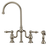 Twisthaus Plus Bridge Faucet with Gooseneck Swivel Spout, Lever Handles and Solid Brass Side Spray, Polished Nickel