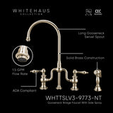 Twisthaus Plus Bridge Faucet with Gooseneck Swivel Spout, Lever Handles and Solid Brass Side Spray, Polished Nickel - view 3
