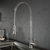 Waterhaus Lead Free, Solid Stainless Steel Commercial Single-Hole Faucet with Flexible Pull Down Spray Head, Swivel Spout Support Bar and Solid Lever Handle, Polished Stainless Steel - view 3