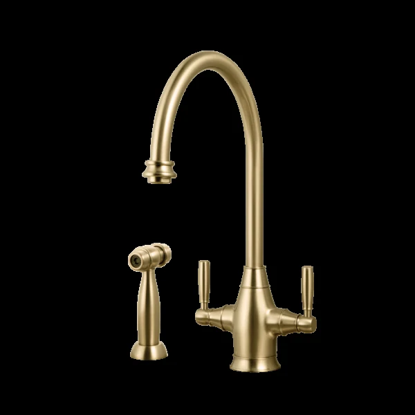 Exeter Traditional Brass Faucet with Side Spray in Brushed Brass