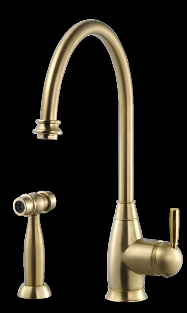 Exeter Traditional Brass Single Lever Faucet with Side Spray in Brushed Brass