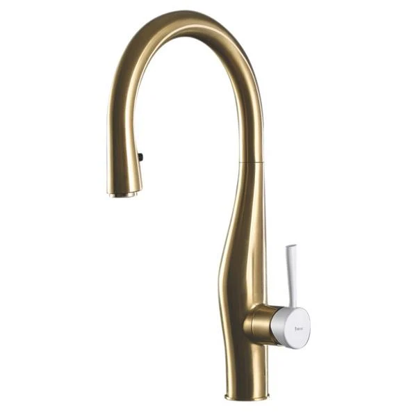 Imagine Dual Function Hidden Pull Down Kitchen Faucet in Matte Gold and Matte White