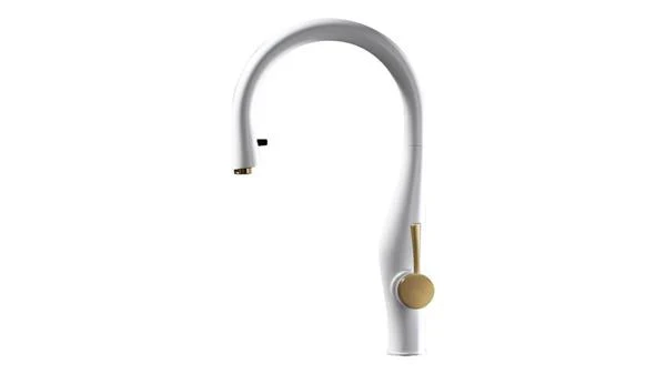 Imagine Dual Function Hidden Pull Down Kitchen Faucet in Matte White and Matte Gold