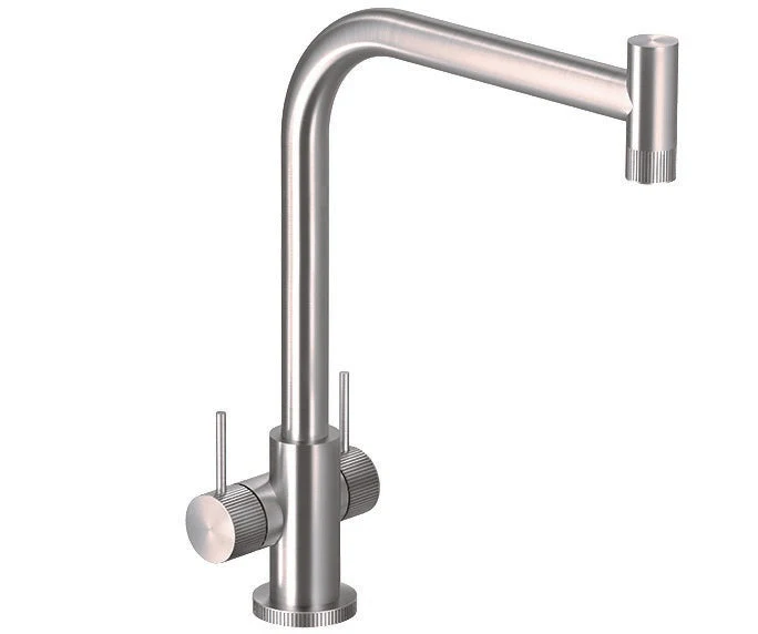 Knob Contemprary Dual Handle Kitchen Faucet in Brushed Stainless Steel, less sidepsray