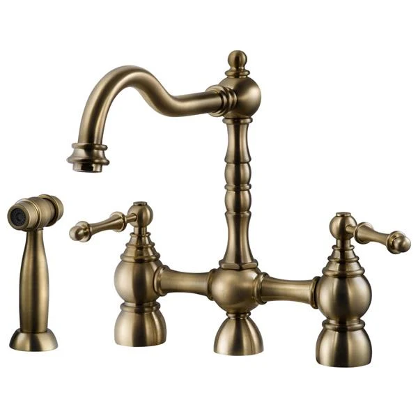 Nottingham Two Handle Bridge Faucet with Side Spray in Polished Nickel