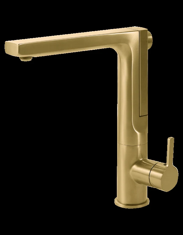 Storm Integrated Rear Pull Up Handspray Kitchen Faucet in Brushed Brass
