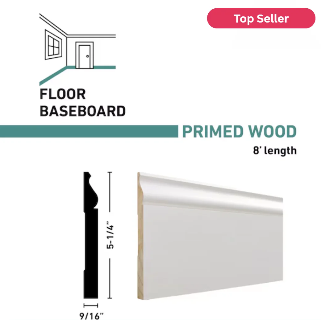 9/16-in x 5-1/4-in x 8-ft Colonial Primed Pine Baseboard Moulding Trim (Pack of 8)