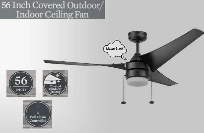 Better Homes & Gardens 56” Matte Black Indoor/Outdoor Ceiling Fan