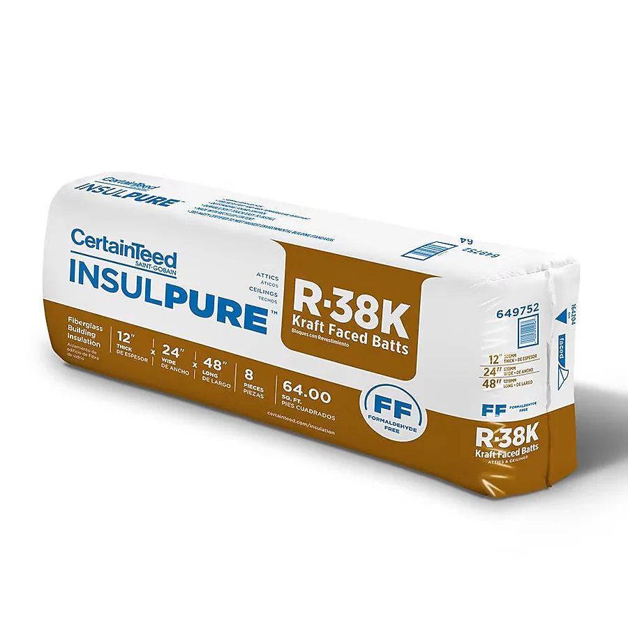 CertainTeed InsulPure R- 38 Attic Kraft faced Fiberglass Batt Insulation 64-sq ft ( 24-in W x 48-in L)