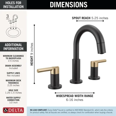 Delta Nicoli Matte Black/Brushed Gold Bathroom Faucet with Sprayer, 8 Inch photo 2