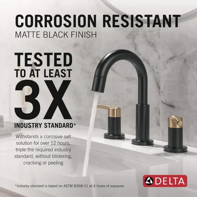 Delta Nicoli Matte Black/Brushed Gold Bathroom Faucet with Sprayer, 8 Inch photo 3