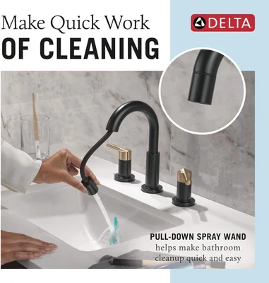 Delta Nicoli Matte Black/Brushed Gold Bathroom Faucet with Sprayer, 8 Inch photo 5
