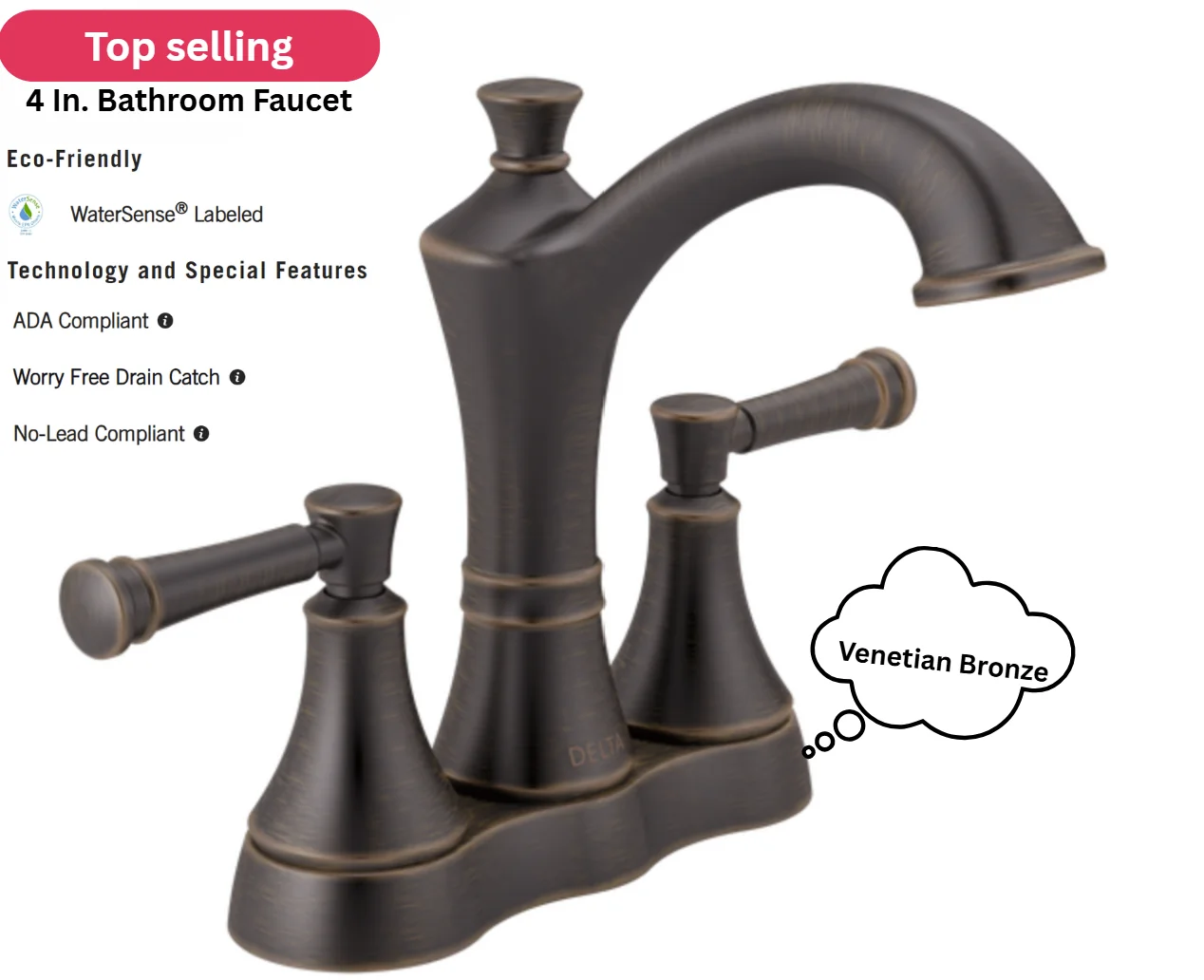Delta Valdosta Venetian Bronze 4-in Centerset Bathroom Faucet