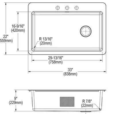 Elkay Avenue 33 in. Drop-In/Undermount Single Bowl 18-Gauge Stainless Steel Kitchen Sink w/ Accessories photo 3
