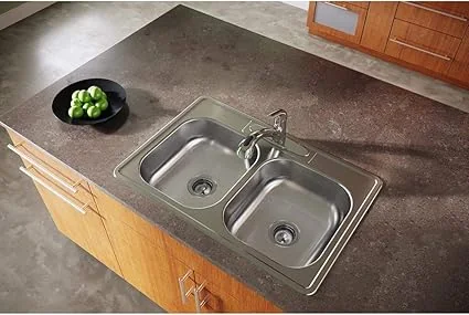 Elkay Dayton D233221 Equal Double Bowl Top Mount Stainless Steel Sink, 33 x 22 x 6.5