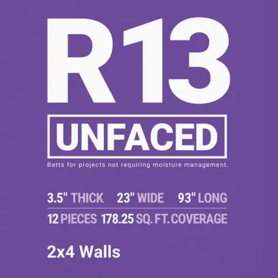 Owens Corning R-13 Unfaced Fiberglass Insulation 178.25 sq. ft (24 in. x 93 in.) photo 2