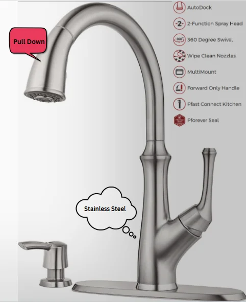 Pfister Tamera Stainless Steel 1-Handle Pull-Down Kitchen Faucet