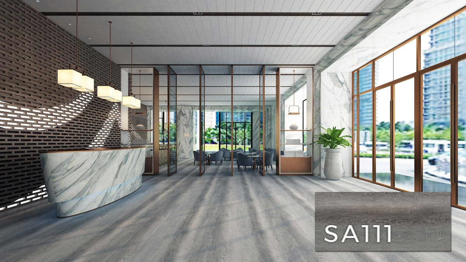 SA 111 SPC Vinyl Flooring with attached pad 100% water proof 28.84 SQ. FT Per box