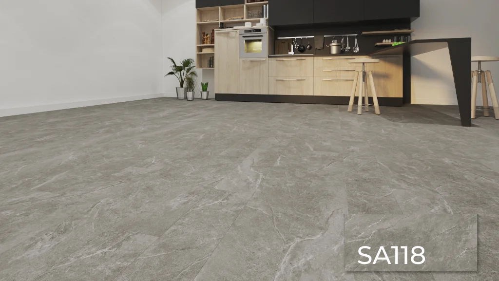 SA 118 SPC Vinyl Flooring with attached pad 100% waterproof 17.55 SQ.FT Per box